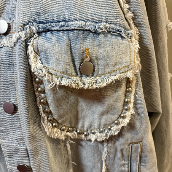 POL distressed denim jacket American flag patriotic sequence Americana S M L - Picture 3 of 10